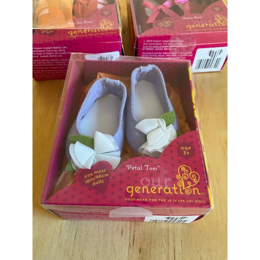 Our Generation 18in Doll Shoe Bundle Run the Show Ruby Reds Petal Toes 3 Pairs